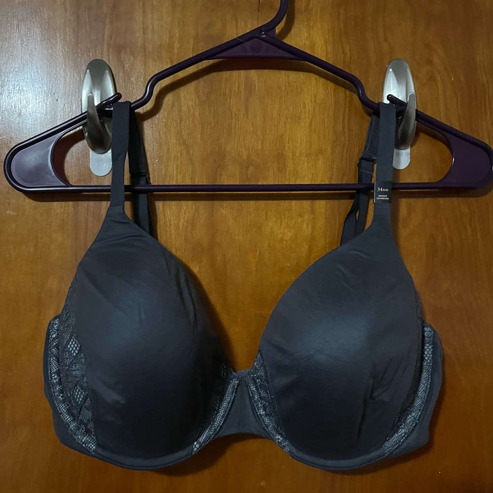 NWT, 34DD, Victoria’s Secret, lined perfect coverage bra, dark grey